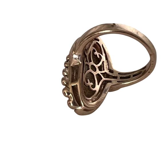 Rose Gold Plated Sterling Silver Jasper Stone Statement Bezel Ring US 6.75 - Picture 4 of 6